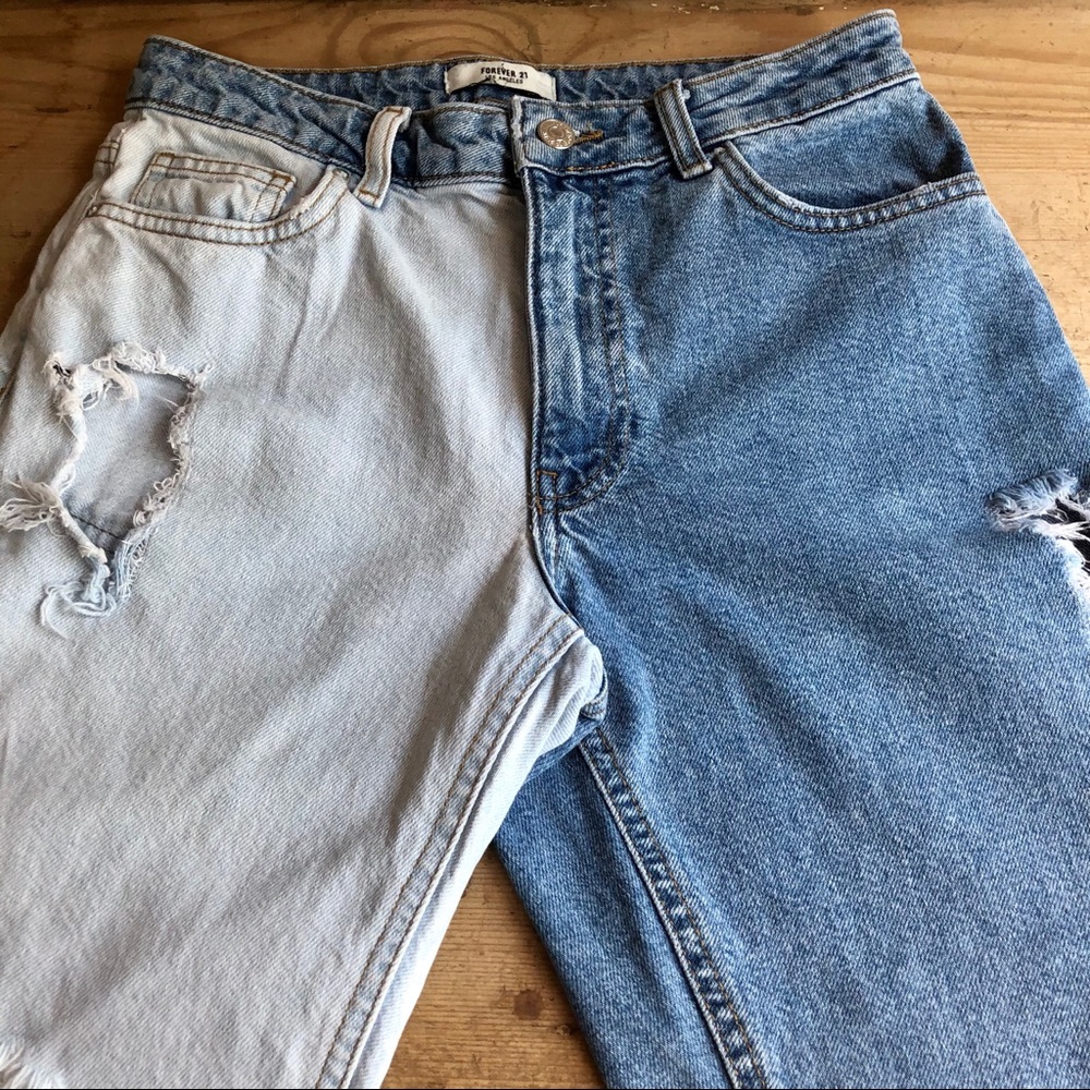 Forever 21 Two Tone Ripped High Waste Jeans 26